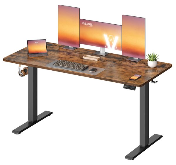 VASAGLE Tavolo alto regolabile elettricamente, funzione memoria con 4 altezze, scrivania per ufficio domestico, 140 x 60 cm, marrone