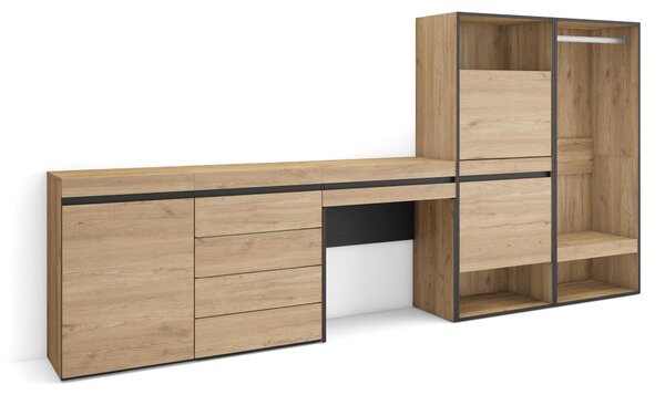 Armadio per scarpe, dimensioni 297x145x35 cm, finitura noce/nero, materiale: melaminico, 5 scomparti
