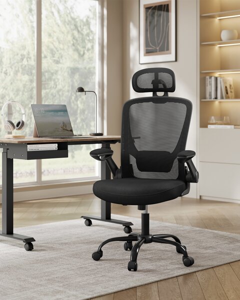 Sedia da ufficio ergonomica SONGMICS, sedia da scrivania, sedia girevole con rete, supporto lombare imbottito, funzione dondolo, superficie di seduta di 53 cm