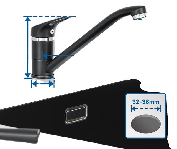 Rubinetto da cucina, girevole a 360°, realizzato in ottone e acciaio inossidabile di lunga durata, colore nero, attacco G3/8