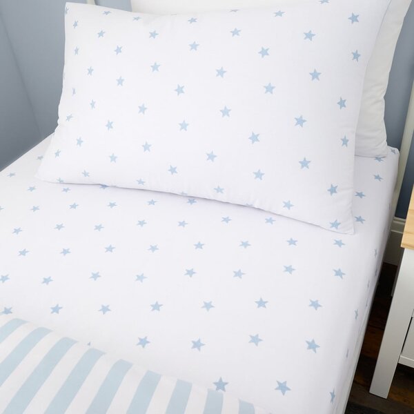 Lenzuolo con angoli per bambini bianco e blu in cotone per letto singolo 90x190 cm Mini Star & Stripes – Bianca