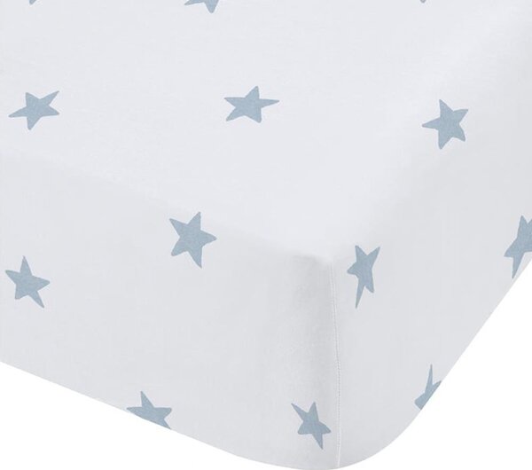 Lenzuolo con angoli per bambini bianco e blu in cotone per letto singolo 90x190 cm Mini Star & Stripes – Bianca