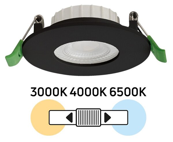 Faro LED da incasso 6W Dimmerabile CCT Foro ø70mm IP44 - Nero Colore Bianco Variabile CCT