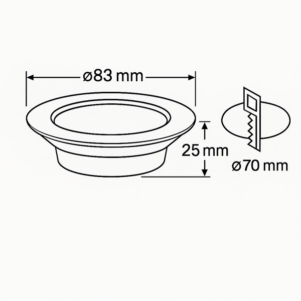 Faro LED da incasso 6W Dimmerabile CCT Foro ø70mm IP44 - Nero Colore Bianco Variabile CCT