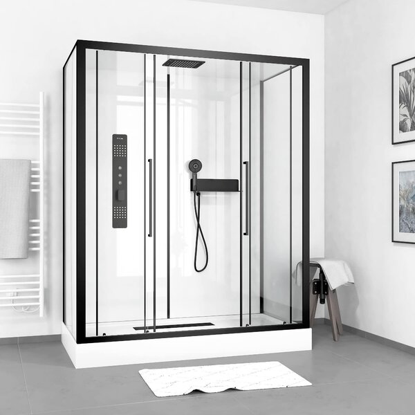 Cabina doccia completa MARWELL Bianco Urban XXL 85 x 160 x 215 cm - set completo incl. piatto doccia e rubinetto - sistema di profili in alluminio di alta qualità