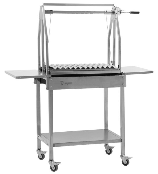 BBQ-Toro griglia per asado in acciaio inox, 119 x 45 x 135 cm, griglia a carbone argentina con ripiani laterali