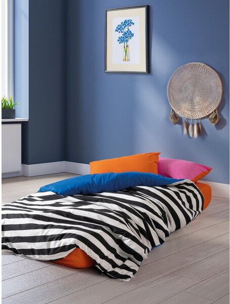 Set copripiumino e federa bianco e nero in cotone renforcé per letto matrimoniale/per letto esteso con lenzuolo incluso/4 pezzi 200x220 cm Dusk – Mijolnir