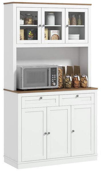 HOMCOM Credenza da cucina, con 6 ante, 2 cassetti, piano di lavoro e ripiani regolabili, 100x40x180cm, Bianco | Aosom Italy