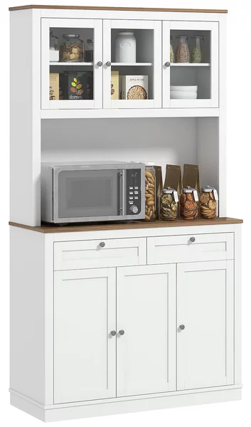 HOMCOM Credenza da cucina, con 6 ante, 2 cassetti, piano di lavoro e ripiani regolabili, 100x40x180cm, Bianco | Aosom Italy