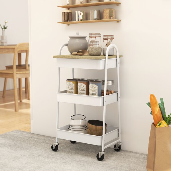 HOMCOM Carrello da cucina, a 3 livelli, con cestini e maniglie, 45 x 32 x 79 cm Rovere | Aosom Italy
