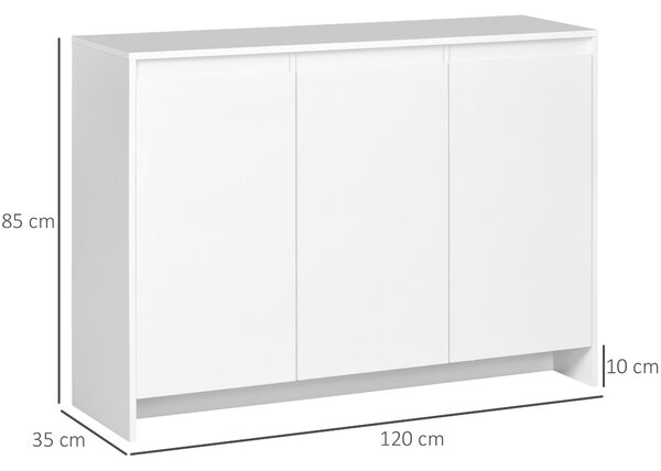 Credenza Multiuso Moderna con 3 armadietti, ripiani regolabili a 3 livelli per Cucina, Soggiorno e Ingresso, 120x35x85 cm, Bianco| Aosom Italy