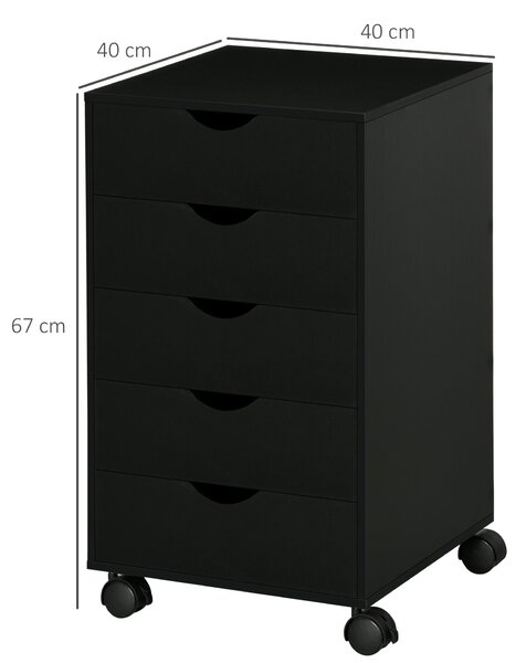 HOMCOM Cassettiera Ufficio con Ruote e 5 Cassetti Archivio Mobile, per Studio Salotto 40x40x67 cm Nero | Aosom Italy