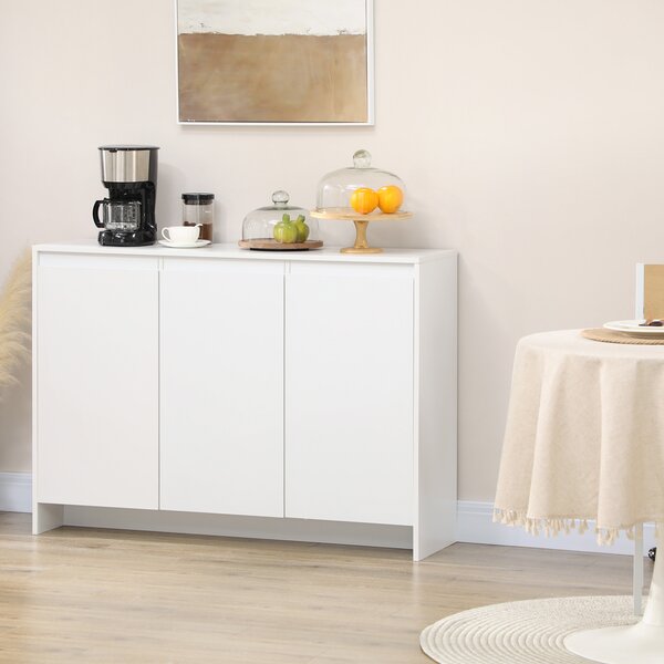 Credenza Multiuso Moderna con 3 armadietti, ripiani regolabili a 3 livelli per Cucina, Soggiorno e Ingresso, 120x35x85 cm, Bianco| Aosom Italy