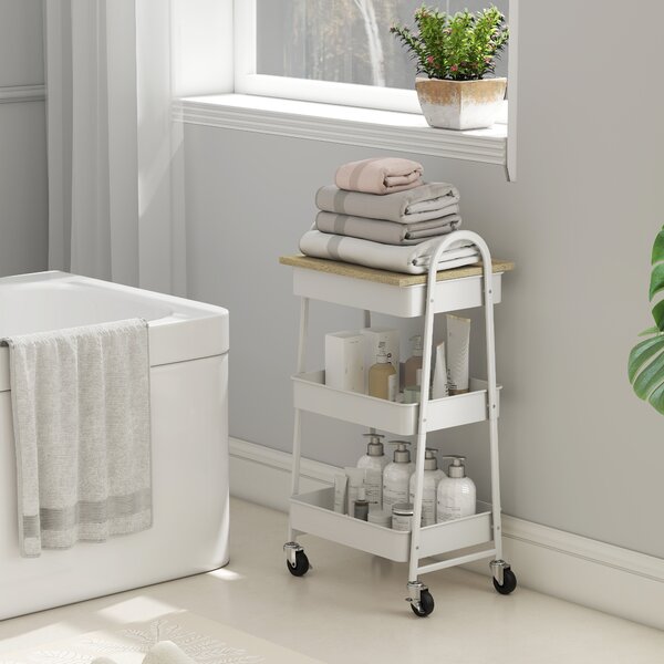 HOMCOM Carrello da cucina, a 3 livelli, con cestini e maniglie, 45 x 32 x 79 cm Rovere | Aosom Italy
