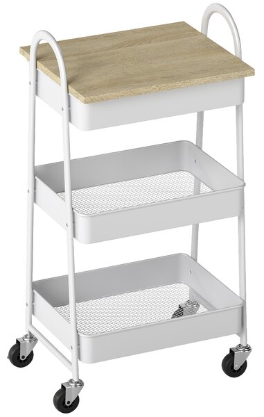 HOMCOM Carrello da cucina, a 3 livelli, con cestini e maniglie, 45 x 32 x 79 cm Rovere | Aosom Italy