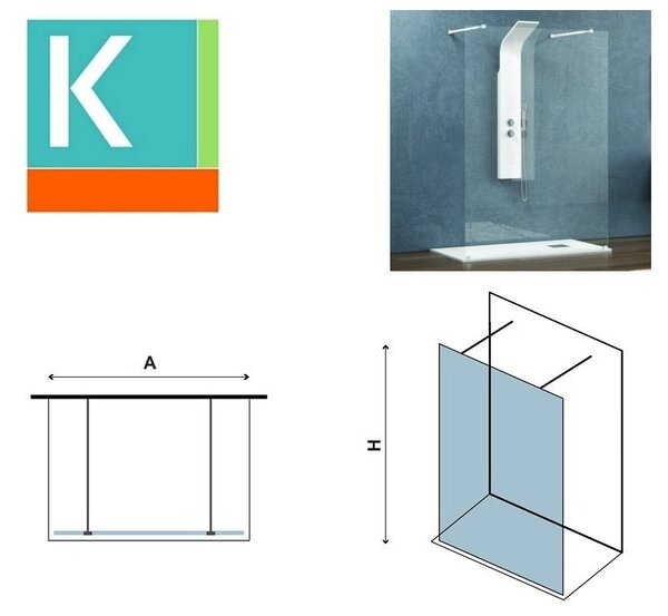 Parete doccia walkin 120cm staffe bianche vetro trasparente KW3000B - KAMALU