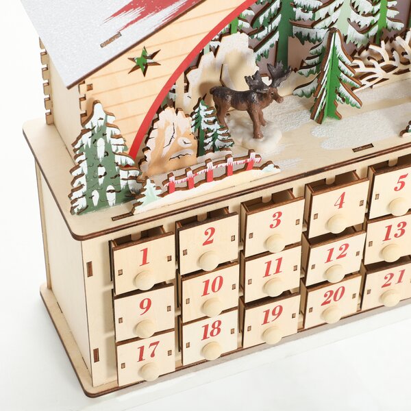 HOMCOM Calendario dell'Avvento da riempire con 24 caselle, Luci a LED, in Legno Naturale, 36 x 10 x 34 cm | Aosom Italy
