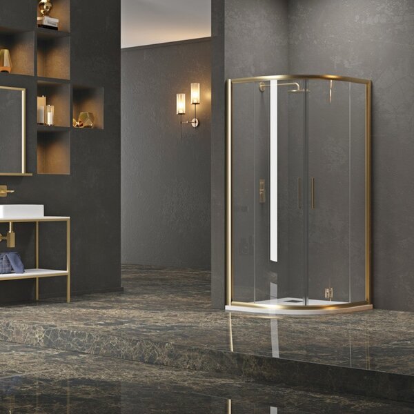 Kamalu box doccia semicircolare 90x90 finitura oro opaca ke-2000r