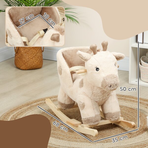 AIYAPLAY Giraffa a dondolo per bambini con suoni e cintura di sicurezza, 68x35x50cm, Beige | Aosom Italy