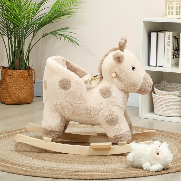 AIYAPLAY Giraffa a dondolo per bambini con suoni e cintura di sicurezza, 68x35x50cm, Beige | Aosom Italy