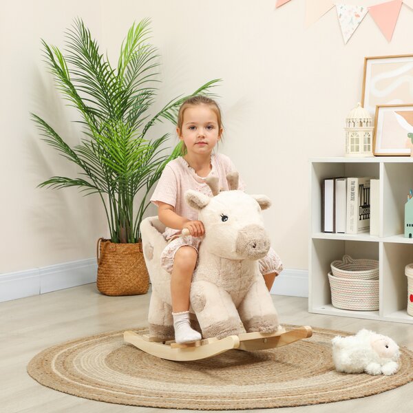 AIYAPLAY Giraffa a dondolo per bambini con suoni e cintura di sicurezza, 68x35x50cm, Beige | Aosom Italy