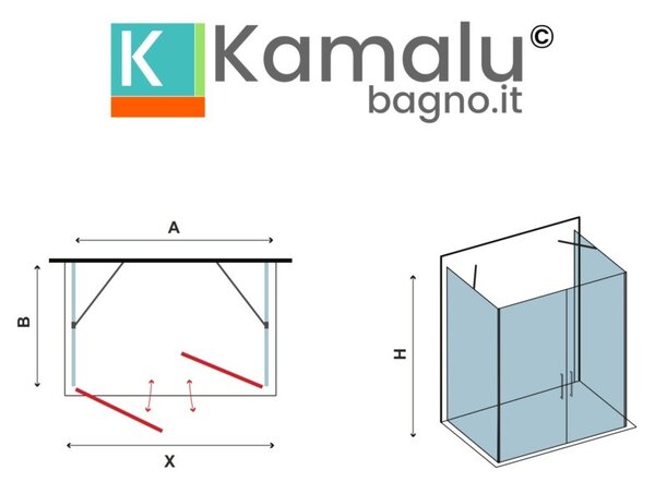 Box doccia tre lati 70x70x70 doppia porta saloon modello K3-SALOON - KAMALU