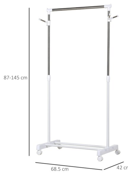 HOMCOM Appendiabiti Stender ad Altezza Regolabile con Fondo Portaoggetti e 4 Ruote, 68.5x42x87-145 cm