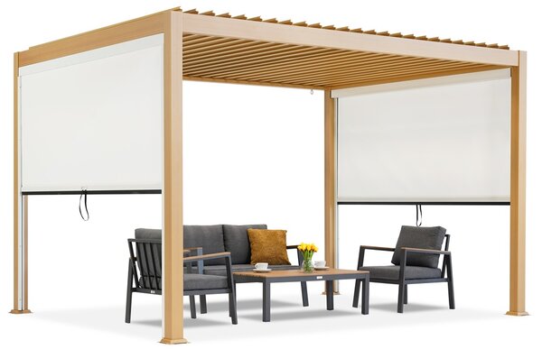 Pergola da terrazzo autoportante Lagos 3x4 con tapparelle laterali in legno Garden Point da 3 m - bianco