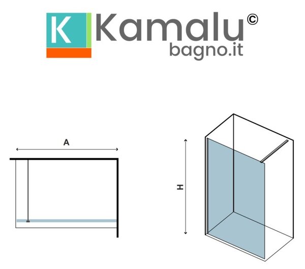 Kamalu doccia walk-in 70cm vetro serigrafato altezza 185cm kw1000s