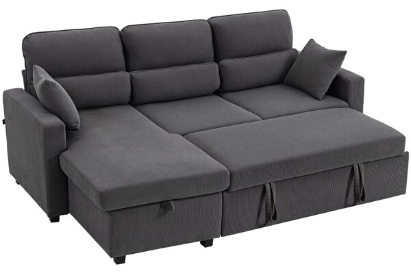 HOMCOM Divano letto regolabile ad angolo, con contenitore e cuscini, Grigio | Aosom Italy