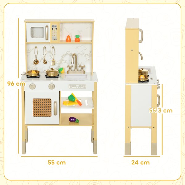 AIYAPLAY Cucina Giocattolo in Legno con Suono e Accessori, in Acciaio Inox, Oro | Aosom Italy