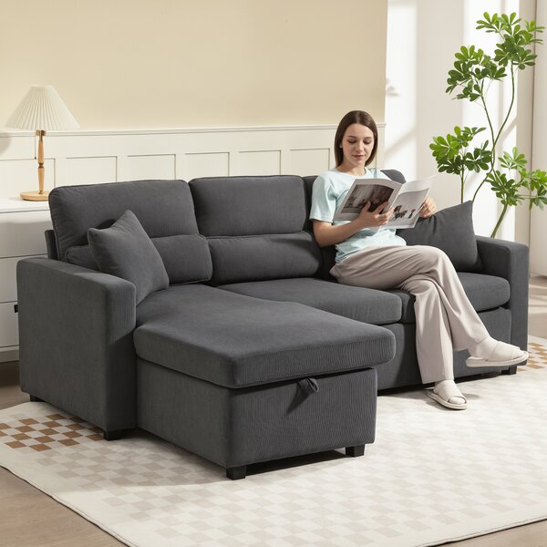 HOMCOM Divano letto regolabile ad angolo, con contenitore e cuscini, Grigio | Aosom Italy