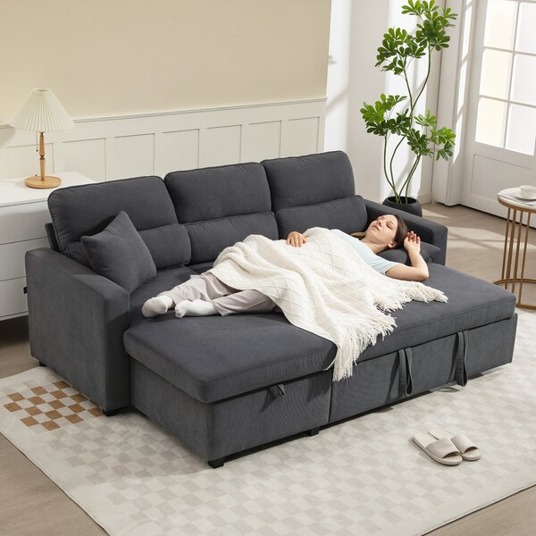 HOMCOM Divano letto regolabile ad angolo, con contenitore e cuscini, Grigio | Aosom Italy