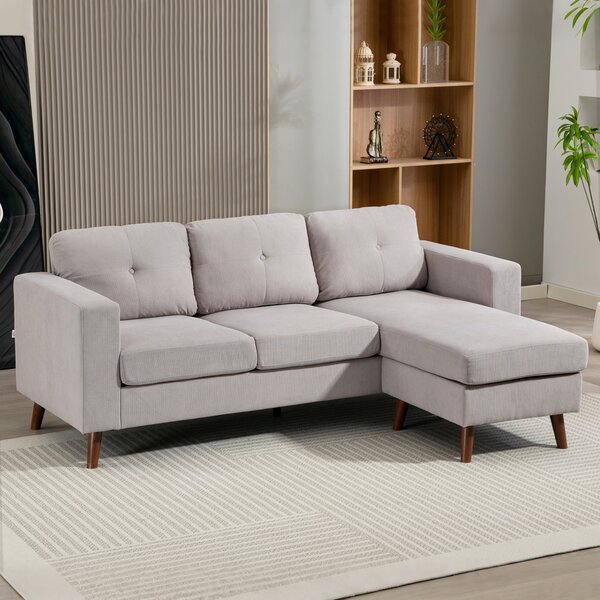 HOMCOM Divano ad angolo reversibile in velluto a coste, divano 3 posti con penisola, telaio in acciaio, 192x137x84cm, grigio chiaro | Aosom Italy