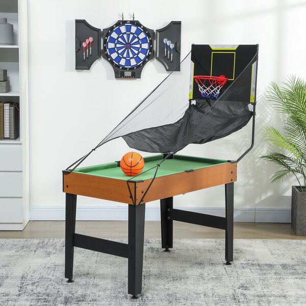 SPORTNOW tavolo multigioco 5-in-1, 53 pezzi di accessori, calcio balilla, hockey da tavolo, ping-pong, biliardo, basket, noce | Aosom Italy