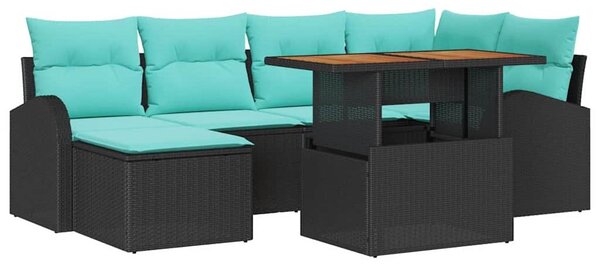 Set da giardino composto da 7 pezzi, divano, colore nero, materiale: rattan sintetico