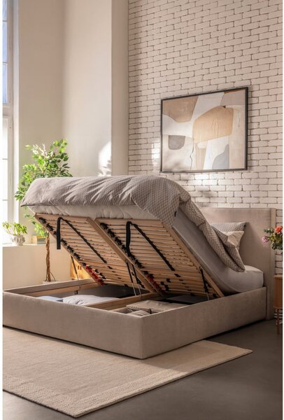 Letto matrimoniale imbottito beige con contenitore con rete inclusa 160x200 cm Thessa Bold – Bonami Selection