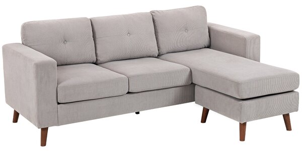 HOMCOM Divano ad angolo reversibile in velluto a coste, divano 3 posti con penisola, telaio in acciaio, 192x137x84cm, grigio chiaro | Aosom Italy