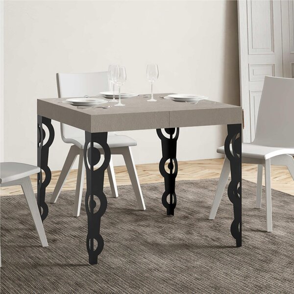 Tavolo Allungabile Quadrato cashmere Karamay 90x90xh77 cm estensibile fino a 246 cm tutto in legno di Frassino telaio antracite
