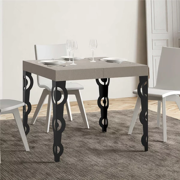 Tavolo Allungabile Quadrato cashmere Karamay 90x90xh77 cm estensibile fino a 246 cm tutto in legno di Frassino telaio antracite