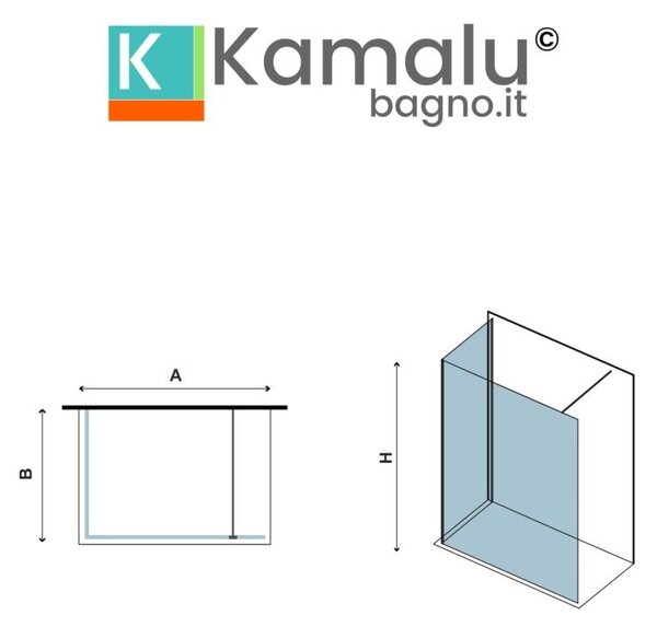 Kamalu doccia walk in 70x120 angolare con profilo nero | kw4000b