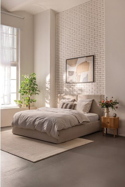 Letto matrimoniale imbottito beige con contenitore con rete inclusa 160x200 cm Thessa Bold – Bonami Selection