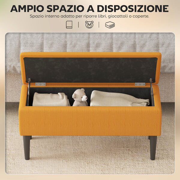 HOMCOM Panca Fondoletto in Poliestere e Legno per Camera da Letto e Ingresso, 95x38x45 cm, Grigia e Nera|Aosom