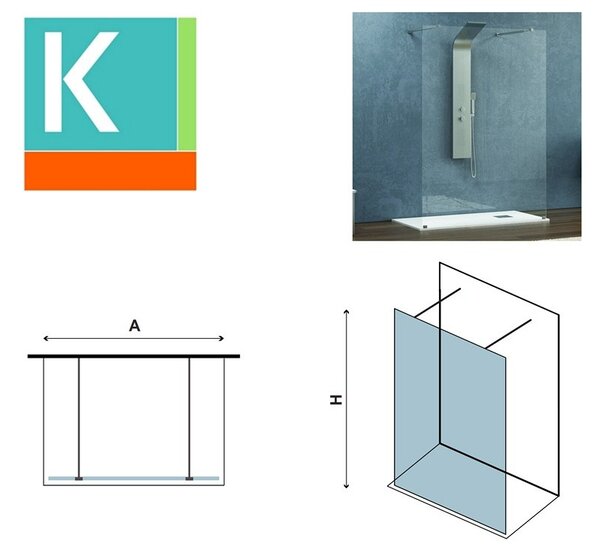 Parete doccia walk in 120 cm vetro 8mm trasparente KW3000 - KAMALU