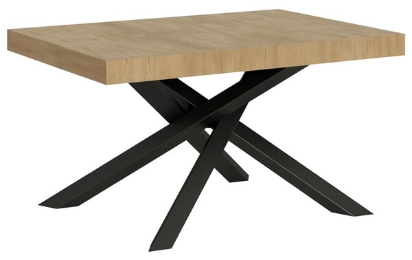 Tavolo Allungabile con 2 allunghe VOLANTIS 90x130xh77 cm estensibile fino a 224 cm Allunghe da 52 cm, gambe in Ferro verniciate Antracite piano colore Quercia Natura