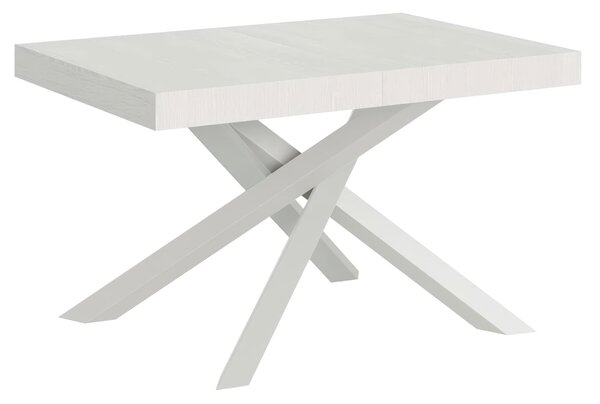 Tavolo Allungabile con 2 allunghe VOLANTIS Premium Bianco 90x120xh77 cm estensibile fino a 224 cm Allunghe da 52 cm, gambe in Ferro verniciate Bianche, piano Bianco Frassino