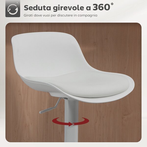 HOMCOM Set 2 Sgabelli da Bar con Schienale, Altezza Regolabile, Seduta Girevole in Pelle PU e Poggiapiedi, Bianco | Aosom Italy