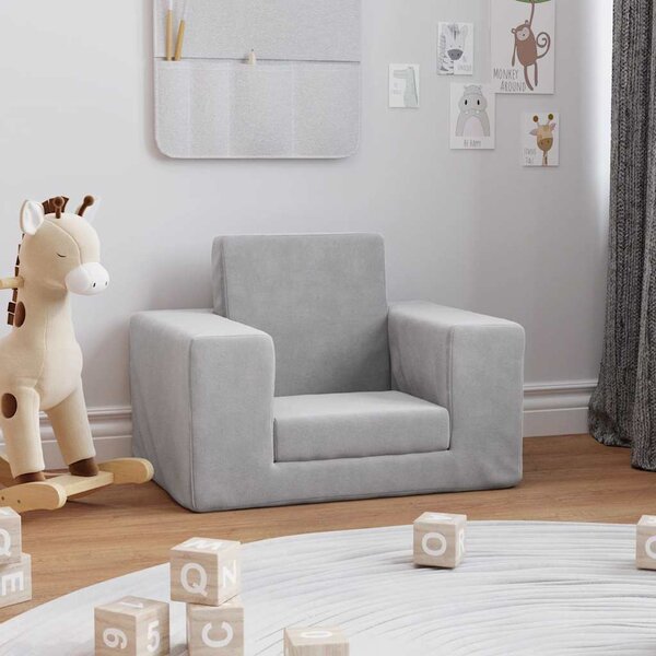 Divano per Bambini Grigio Chiaro in Morbido Peluche