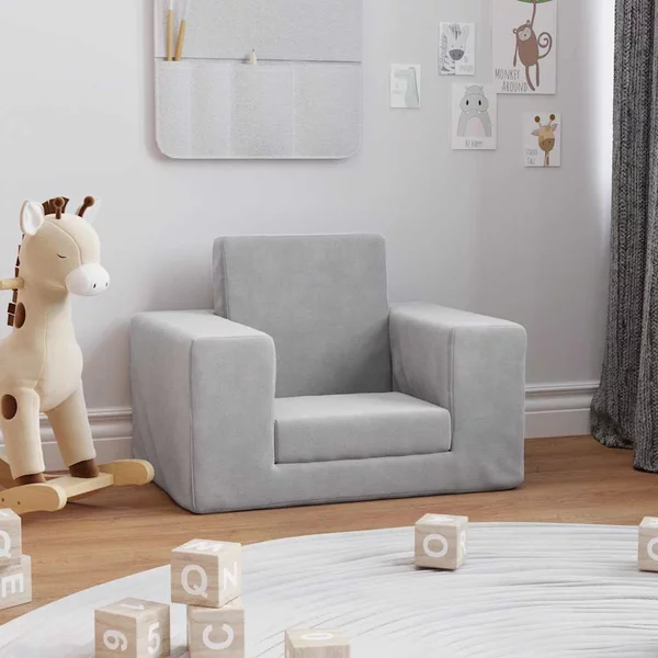 Divano per Bambini Grigio Chiaro in Morbido Peluche