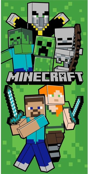 Asciugamano per bambini verde in cotone 70x140 cm Minecraft Let´s Survive – Jerry Fabrics